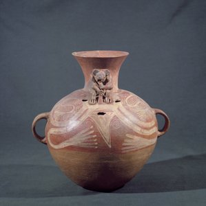 Hautausuurna reikillä Utatlanista (Cumarcaaj), Quiche, Guatemala, Keski-Amerikka, Post Classic Period (terrakotta)